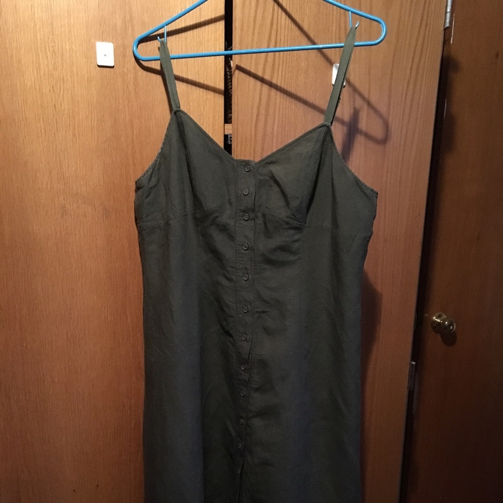 Olive green front button linen blend sundress 16
